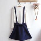 Set: Letter Long-sleeve Top + Suspender Mini Skirt