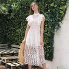 Ruffle-sleeve Midi Lace Dress