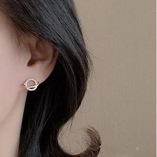Rhinestone Planet Ear Stud 1 Pair - Gold - One Size