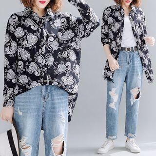 Linen Printed Shirt Blue - One Size