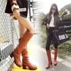 Block Heel Faux Leather Tall Boots