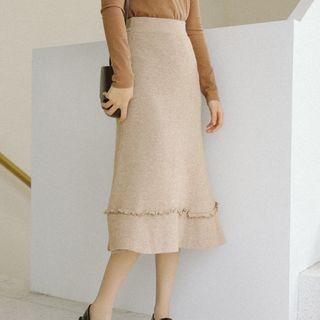 High Waist Midi A-line Knit Skirt As Shown In Figure - One Size