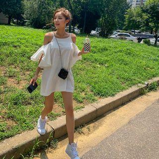 Cold-shoulder Flutter-sleeve Mini Dress