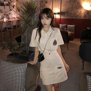 Set: Short-sleeve Cargo Shirt + Cargo A-line Mini Skirt