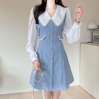 Inset Blouse A-line Dress Black - One Size