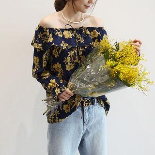 Off-shoulder Ruffled Floral Print Blouse
