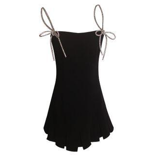 Spaghetti Strap Rhinestone Bow Mini Dress