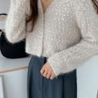 Boucl -knit Crop Cardigan Light Beige - One Size