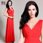 Sleeveless Open Back A-line Evening Gown