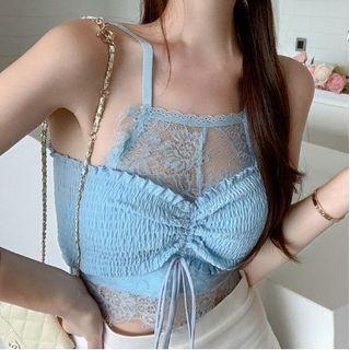 Set: Lace Cropped Camisole Top + Drawstring Tube Top
