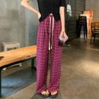 High-waist Plaid Loose-fit Pants Purple - One Size