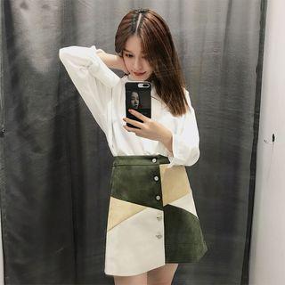 Color Block A-line Mini Skirt