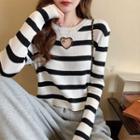 Round-neck Striped Cut-out Knit Top