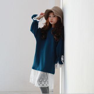 Family Matching Long-sleeve Lace Panel Dress