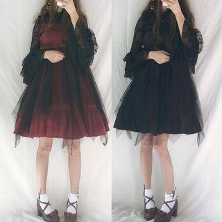 Sleeveless Mini A-line Lolita Dress / Midi Dress / Lace Shirt / Cape