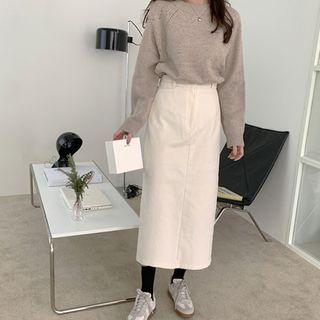 Fly-front Corduroy H-line Long Skirt