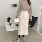Fly-front Corduroy H-line Long Skirt
