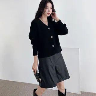 Jewel Button Ribbed Cardigan