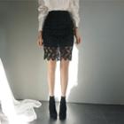 Sheer-hem Lace Pencil Skirt