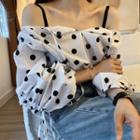 Off-shoulder Dotted Blouse Black Dots - White - One Size