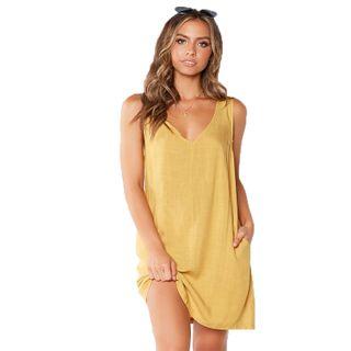 V-neck Open-back Sleeveless Mini A-line Dress