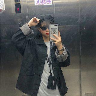 Pocketed Denim Jacket Black - One Size