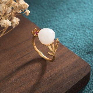 Lotus Faux Gemstone Alloy Open Ring Cp447 - Gold - One Size