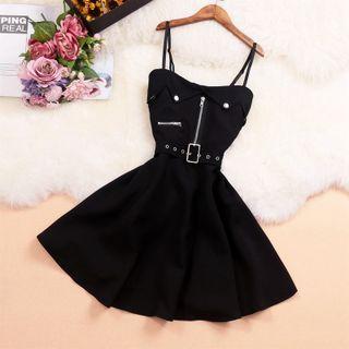 Spaghetti Strap Half-zip A-line Dress