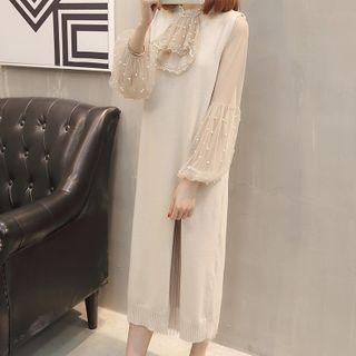 Mock Two-piece Long-sleeve Beaded Dress