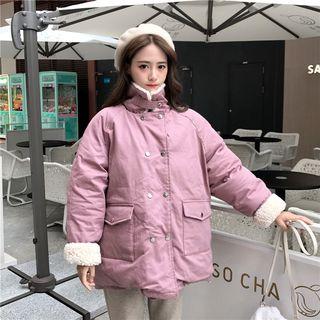 Fleece Panel Padded Snap Button Jacket