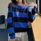 Two-tone Striped Sweater Striped - Black & Blue - One Size