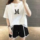 Set: Elbow-sleeve Letter M T-shirt + Shorts