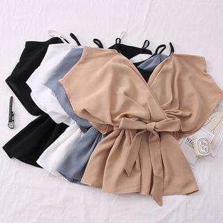 Off-shoulder Loose Plain Top With Sash