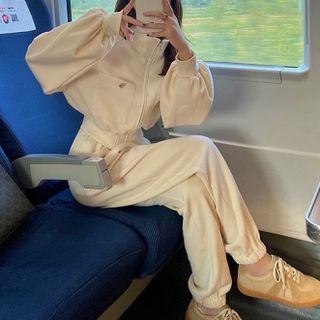 Set: Pocket Detail Zip Jacket + Harem Pants