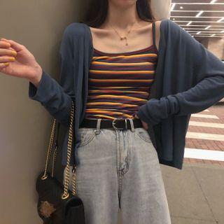 Striped Camisole Top / Open-front Cardigan