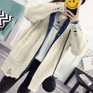 Ripped Chunky Knit Long Cardigan