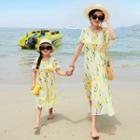 Family Matching Short-sleeve Floral Print Midi Dress