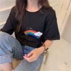 Cartoon Rainbow Print Short-sleeve T-shirt