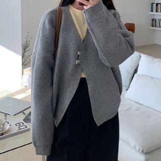 Slit Plain Cardigan Gray - One Size