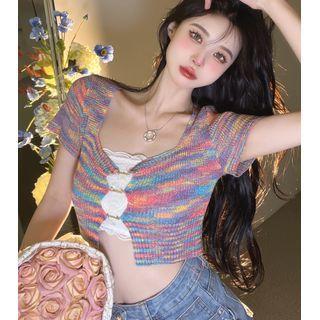 Lace Tube Top / Short-sleeve Cutout Knit Top