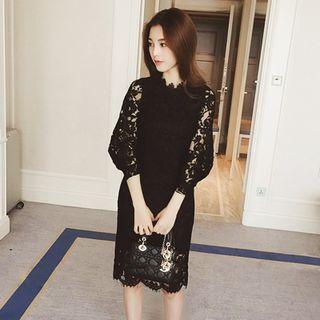 Puff-sleeve Eyelet Lace Sheath Dress