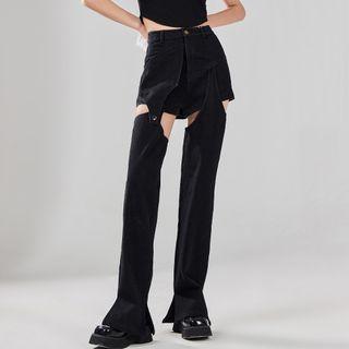 Mock Two-piece Detachable Straight Leg Jeans