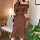 Off-shoulder Midi Cable-knit Dress