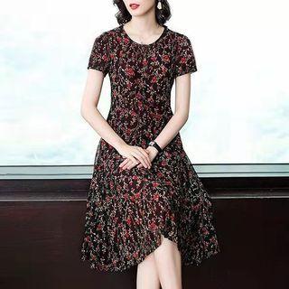Short-sleeve Floral Embroidered Midi Dress / Camisole
