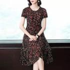 Short-sleeve Floral Embroidered Midi Dress / Camisole