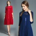 Front Slit 3/4-sleeve A-line Dress