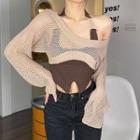 Long-sleeve Off-shoulder Loose Knit Crop Top / Halter Camisole Top