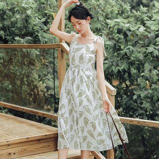 Leaf Printed Sleeveless Dress