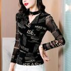 Long-sleeve Lettering Mesh Top (various Designs)