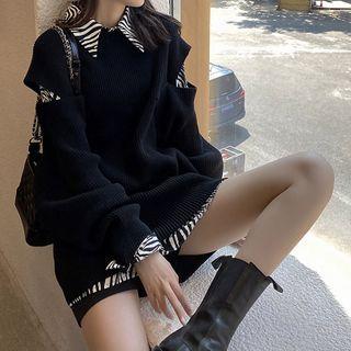 Set: Zebra Print Shirt + Cutout Sweater